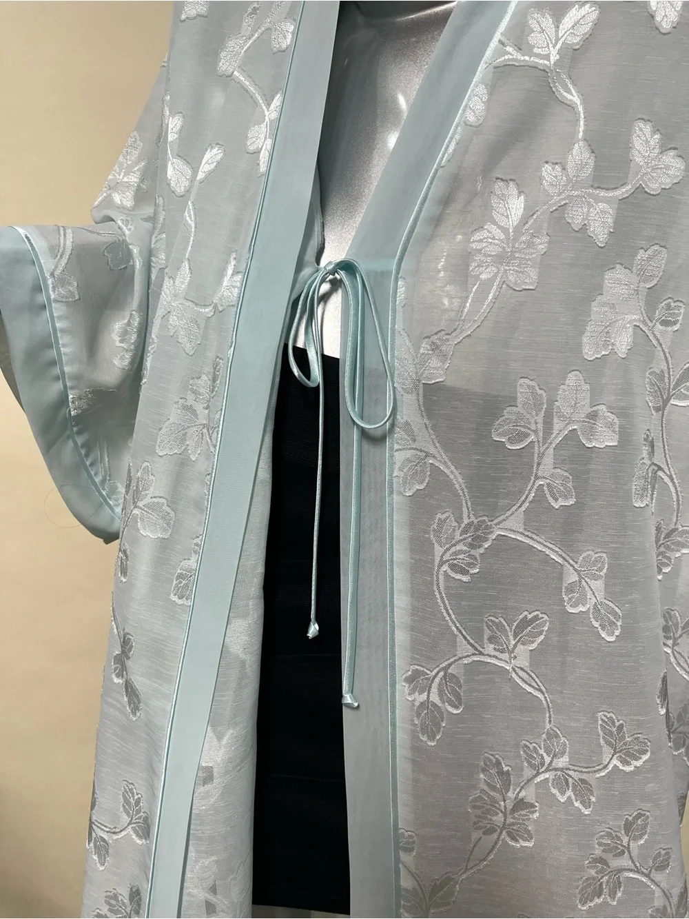 Oscar de la Renta Pink Label Floral Semi Sheer Aqua Light Blue Long Robe LARGE